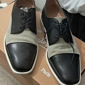 Christian Louboutin Black and Beige Two-Tone Derby Shoes With Dest Bag